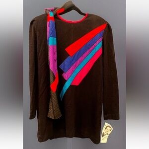 NEW Vintage 80s USA Anthony Sicari Sz 14 Abstact Geometric Sweater & scarf set